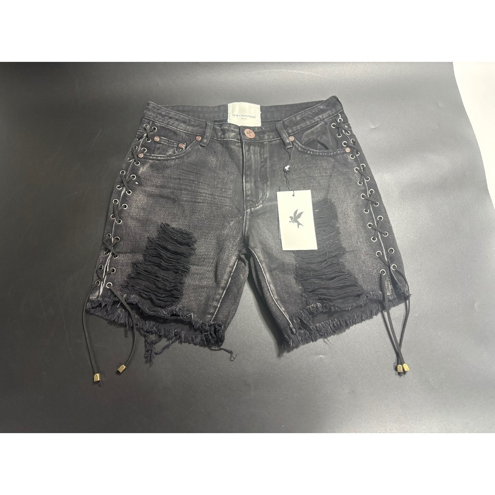 One Teaspoon NWT Stevies Long Boyfriend Denim Shorts Faded Black Sz 25 MSRP $130